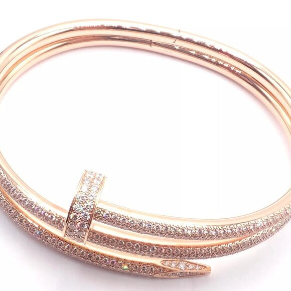 Cartier Juste un Clou Nail 18k Rose Gold Diamond Bangle Bracelet Size 16 Paper - Picture 11 of 13